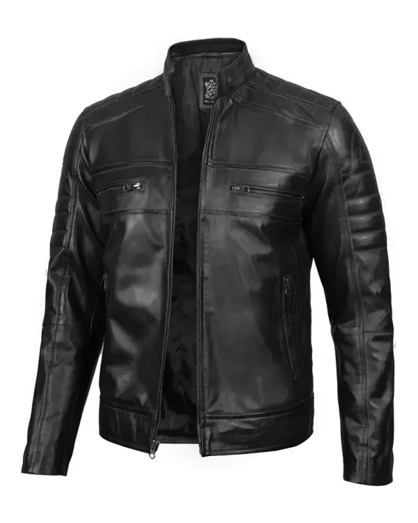 A black leather biker jacket