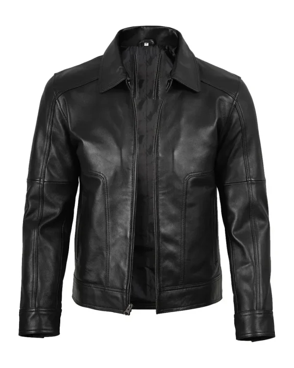 A black leather field jacket