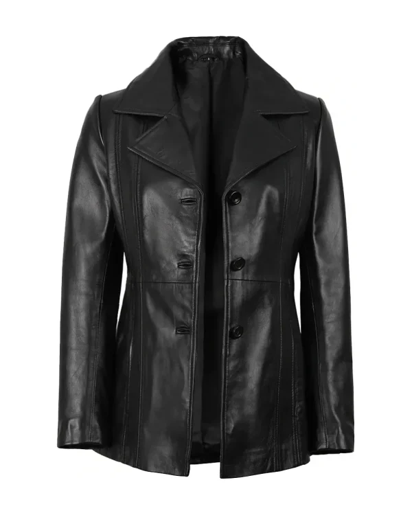 A black women's leather long coat