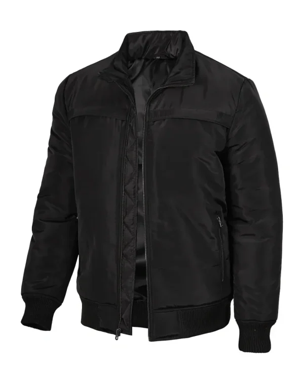 A black satin bomber jacket