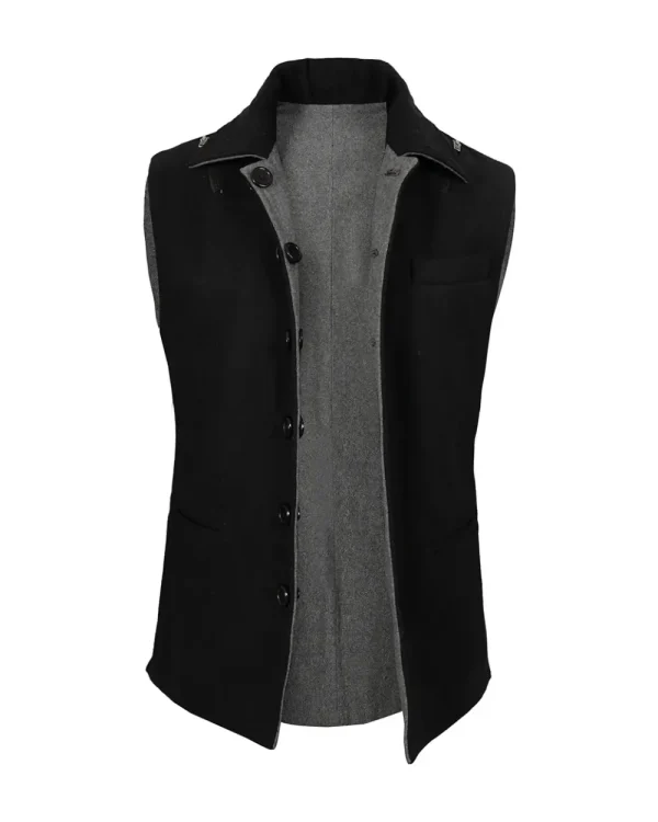 A black, snap leather vest