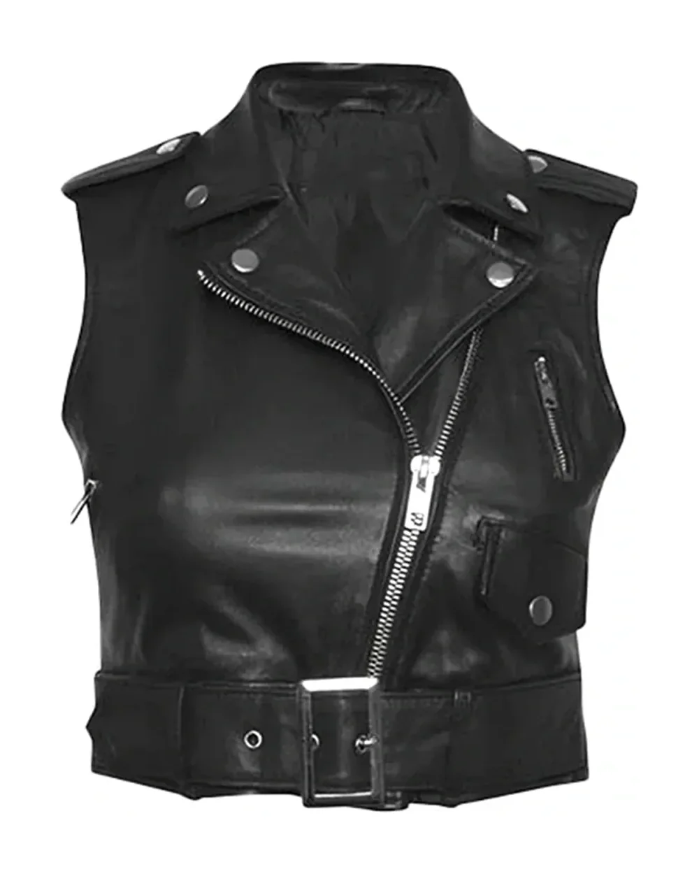 A black, zip leather vest