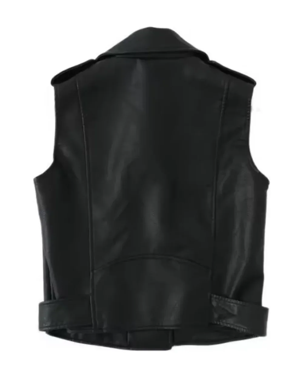 A black, zip leather vest